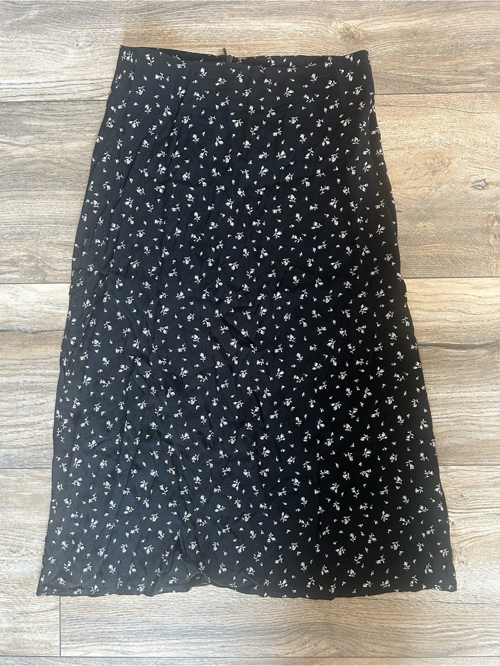 Vintage Black Midi Skirt with White Floral Print size Small 1990s